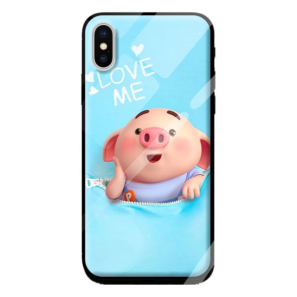 Ốp kính cho Iphone X mẫu LOVE HEO 1 - Hàng chính hãng