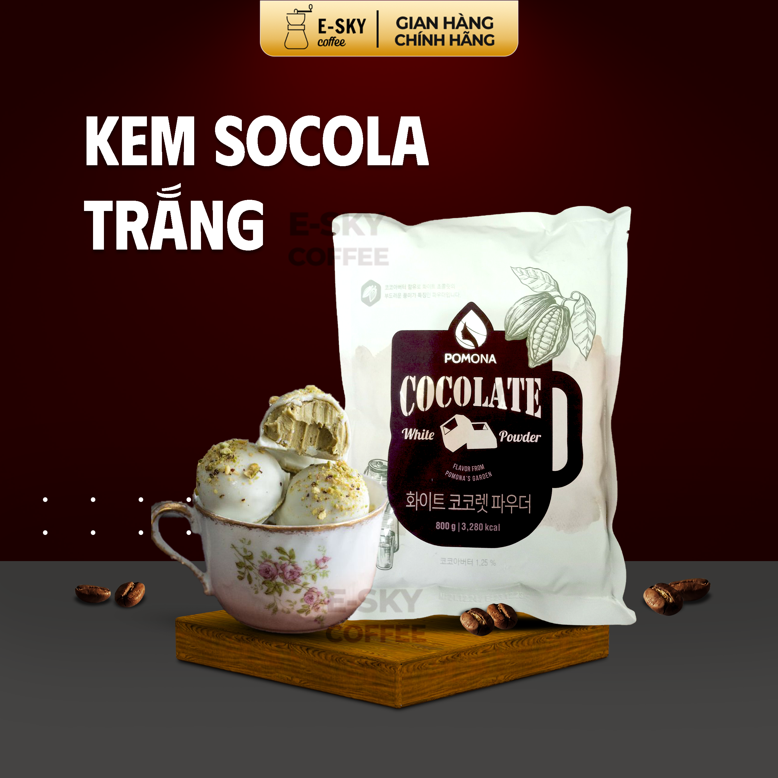 Bột Socola Trắng POMONA White Chocolate Powder Nguyên Liệu Pha Chế Cà Phê, Latte, Mocha, Trà Sữa, Sữa Lắc Hàn Quốc 800g