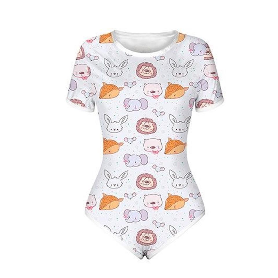 DDLG Trưởng Thành Bodysuit Tã Người Yêu Nữ Tay Ngắn Ốp Đáy Quần Người Lớn Onesie Liền Quần Romper Áo Liền Quần Với In Hình Kỳ Lân Cho Người Lớn Bé Trai