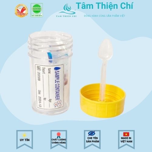 Lọ đựng mẫu nắp màu vàng có chất bảo quản có muỗng 50ml HTM túi 10 cái