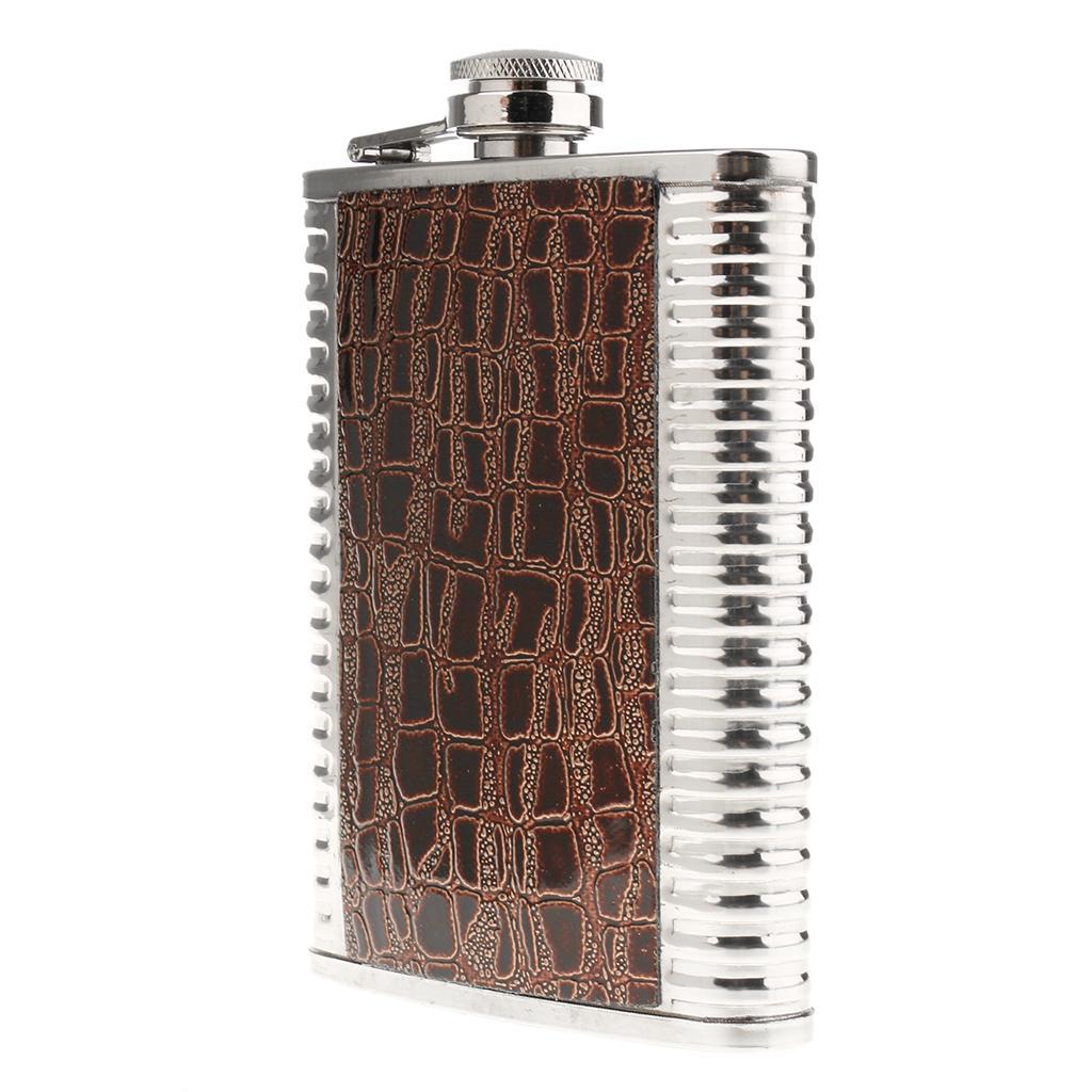 8oz Portable Stainless Steel Liquor Hip Flask Russia Camping Flagon Brown