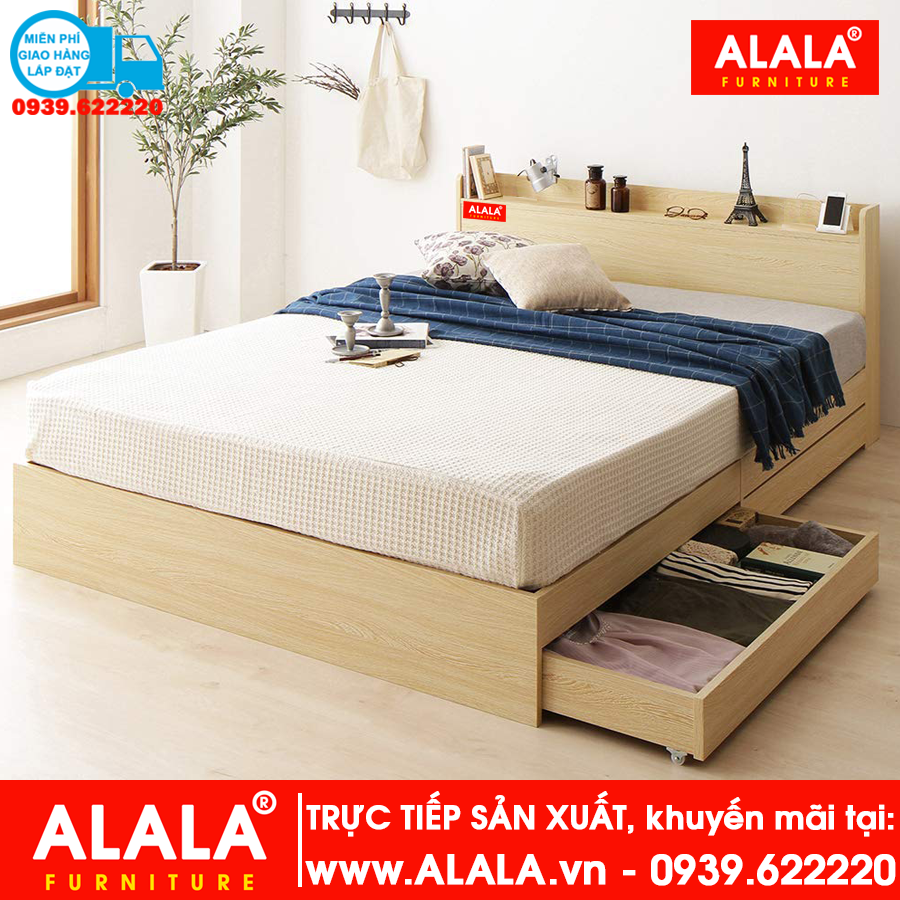 Giường ngủ ALALA01 (1m4x2m) gỗ HMR chống nước - www.ALALA.vn® - Za.lo: 0939.622220