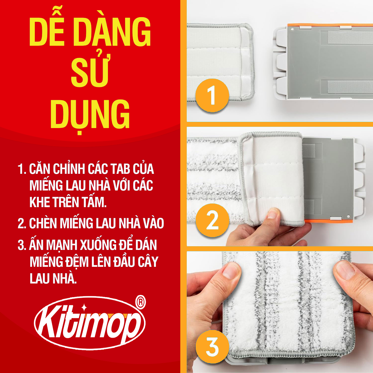 Bộ lau nhà cỡ lớn Kitimop-ProMax có thùng lau nhà tự vắt kèm bánh xe, cây lau nhà 360 độ giúp lau sàn làm sạch, 3 bông lau