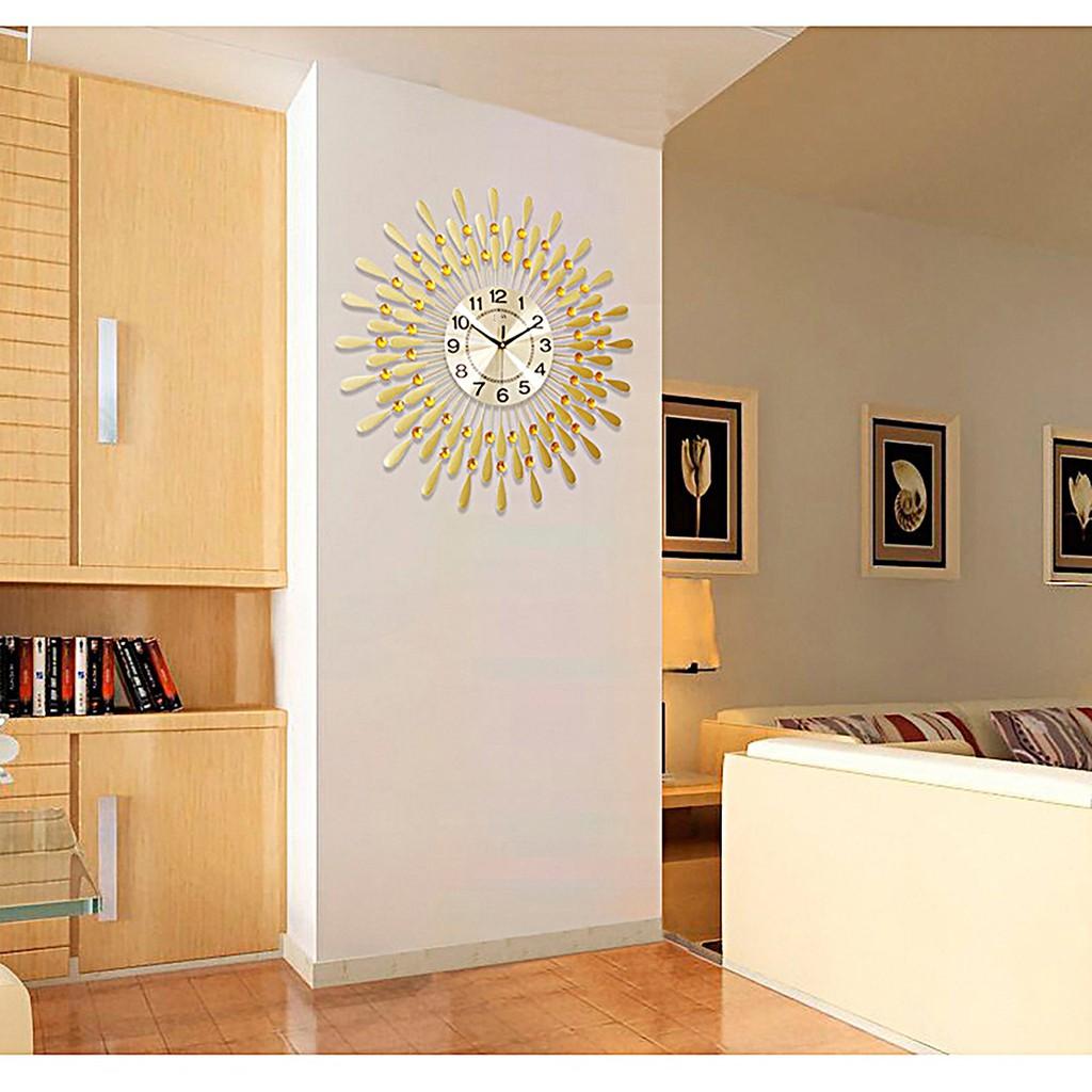 Đồng hồ treo tường trang trí giọt sương và chiếc lá máu vàng 70cm