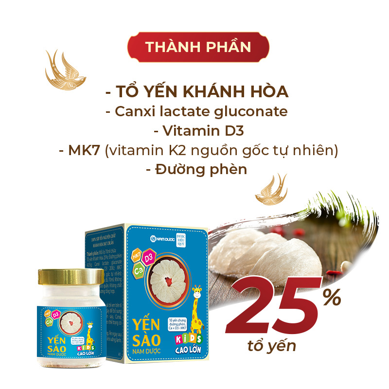 Yến sào Nam Dược kids cao lớn, tăng sức đề kháng cho bé, bé ăn ngon và phát triển chiều cao hũ 70g