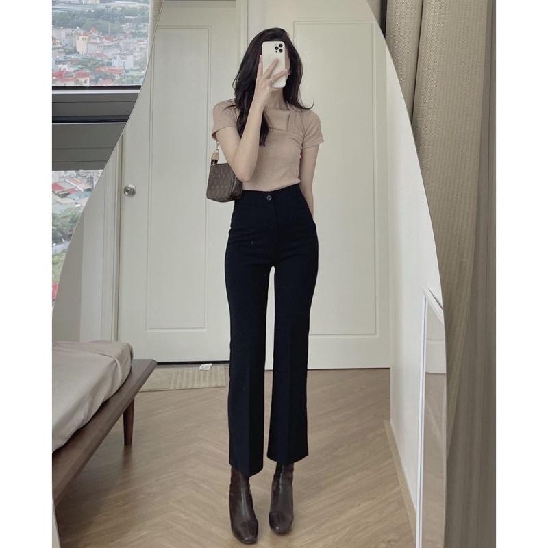 Quần ống suông nữ lưng cao dáng loe cạp cao 1 khuy dài chất tuyết mưa cao cấp thời trang. Quần ống suông nữ trẻ trung.
