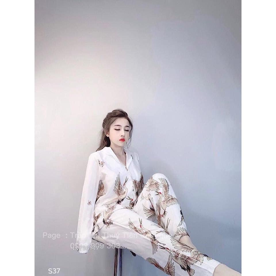Đồ bộ pyjama mặc nhà - đồ ngủ tay dài hình hạc lụa latin giá sỉ -