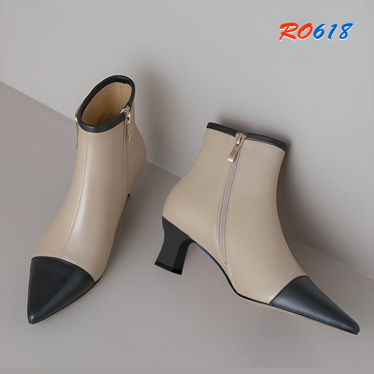 Boots thời trang nữ gót nhọn, gắn tag sang trọng ROSATA RO618 - 5p - HÀNG VIỆT NAM - BKSTORE