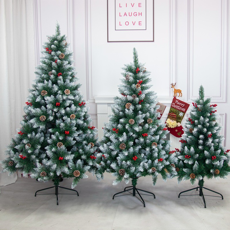 Cây thông C5 - 1.5m cao cấp sơn tuyết gắn trái đỏ trang trí noel, giáng sinh