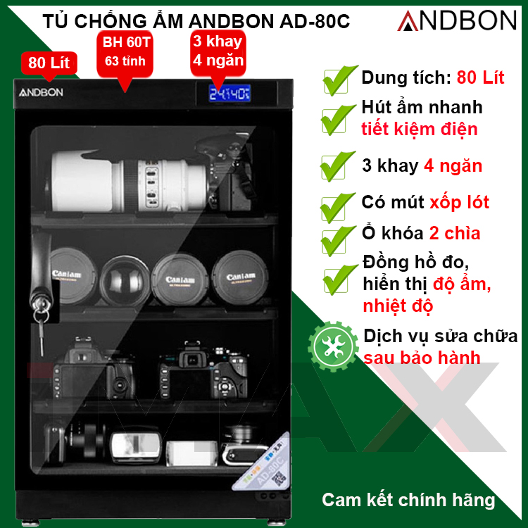 Tủ chống ẩm Andbon 80 Lít, Hàng chính hãng