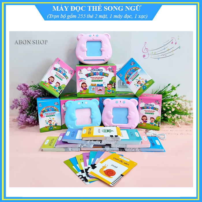 Đồ chơi thông minh Máy đọc thẻ song ngữ - Bộ thẻ flashcard Anh Việt kèm máy đọc - Gồm 255 thẻ 2 mặt và máy đọc - Không sóng điện từ, an toàn cho trẻ