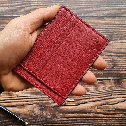 Ví thẻ Card holder da bò thật - Đỏ đô CH104