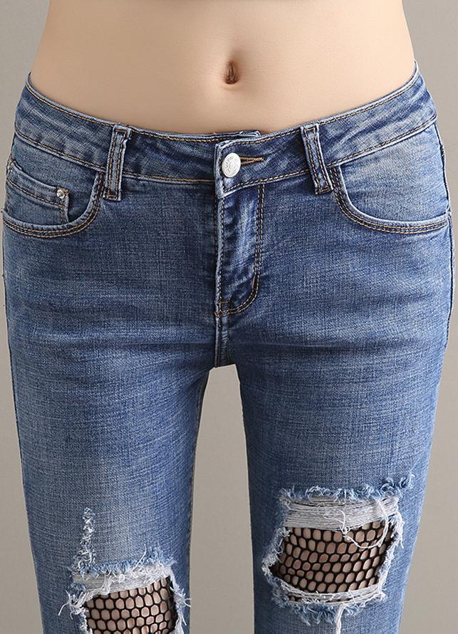 Quần jean xịn nữ rách lót lưới,thiết kế bụi và ôm dáng chuẩn-119