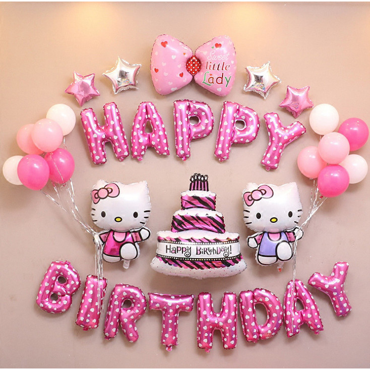 Bộ Trang Trí Sinh Nhật Hello Kitty -Màu Hồng