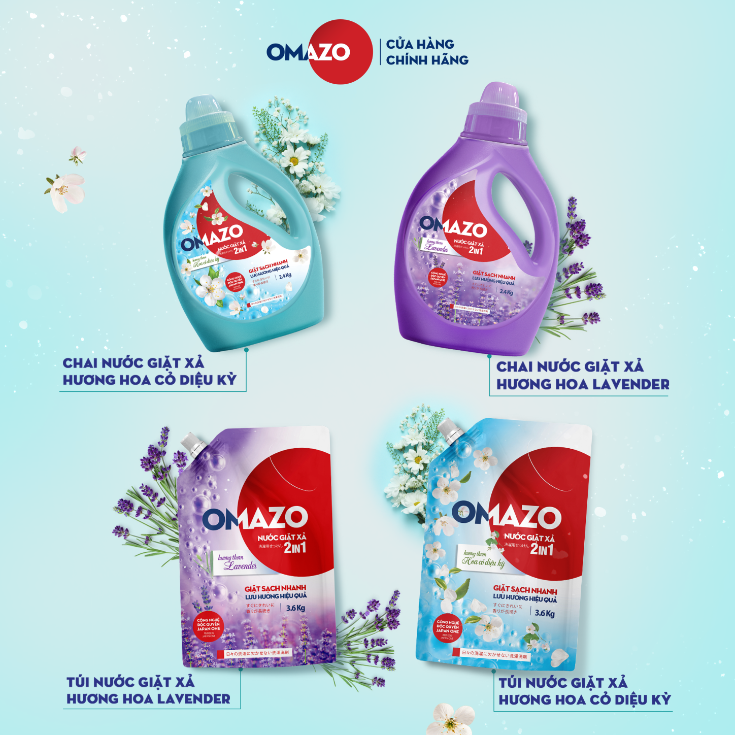 Combo 2 Chai Nước Giặt Xả Omazo Đậm Đặc Hương Lavender (2.4kg x2)