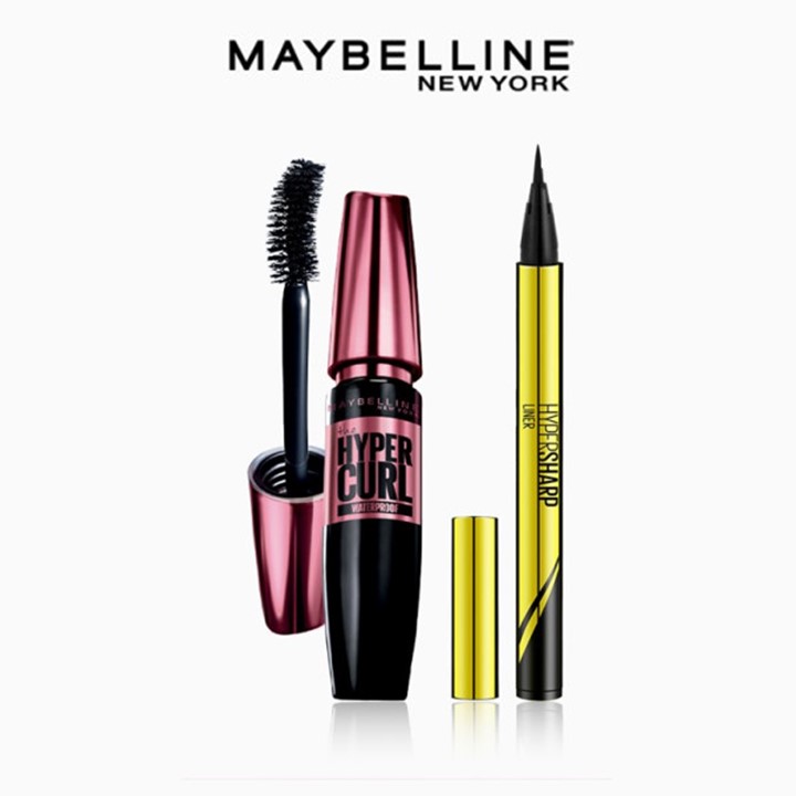 [Bộ trang điểm] Bút kẻ mắt nước siêu sắc mảnh không lem, không trôi Hyper Sharp + Mascara Dài Mi và Cong Mi Hyper Curl Maybelline New York