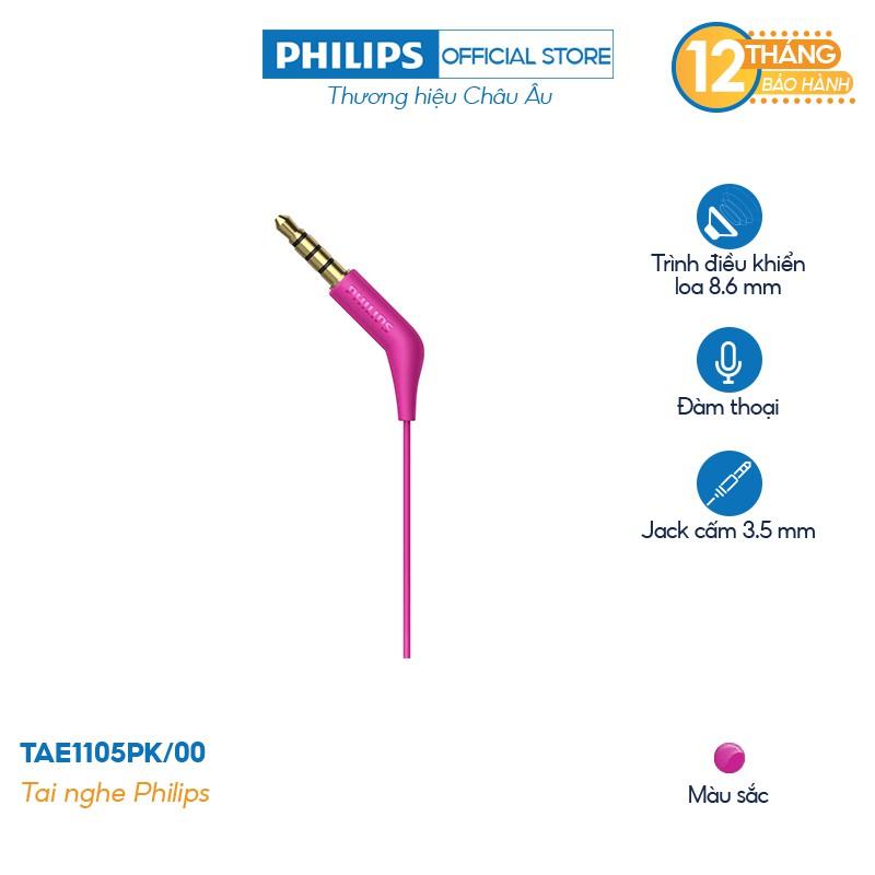 Tai nghe nhét tai Philips TAE1105PK/00 Màu hồng- Chính hãng phân phối