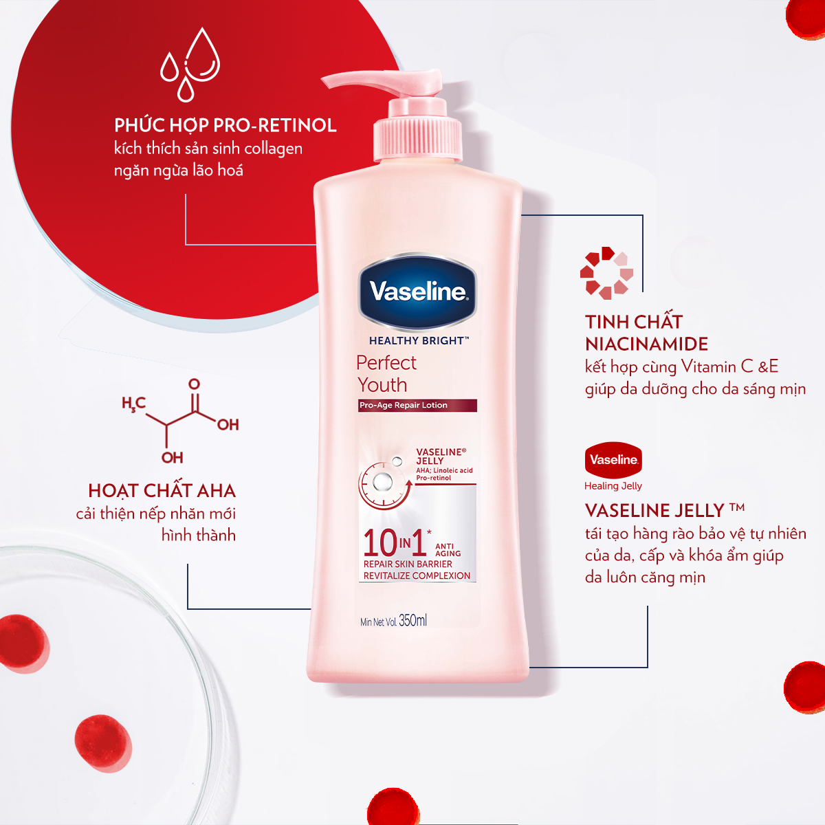 Sữa Dưỡng Thể Vaseline Perfect Youth Anti-Aging Ngừa Lão Hóa 350ml