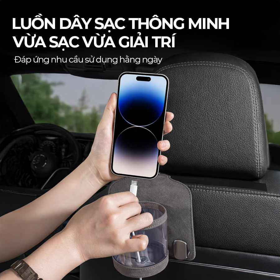 Móc Treo Đa Năng Có Hộc Đựng Ly Trên Ô Tô CIND BO-L021 Bằng Kim Loại Bọc Da Lộn Màu Xám Sang Trọng Cho Nội Thất Xe - Nhập Khẩu Chính Hãng