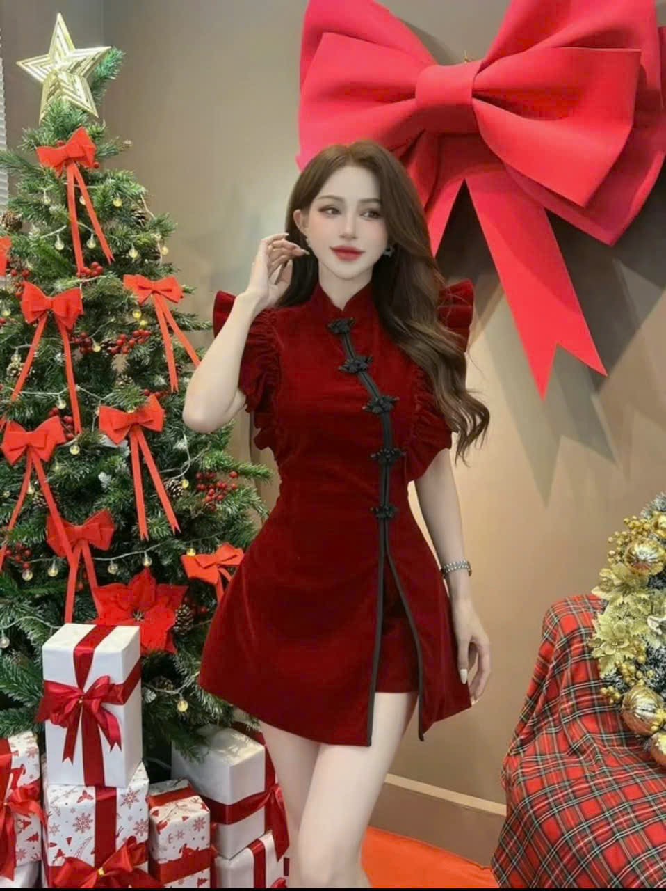 SÉT NHUNG CỨNG KÈM QUẦN NÚT TÀU Y HÌNH MÀU Y HÌNH