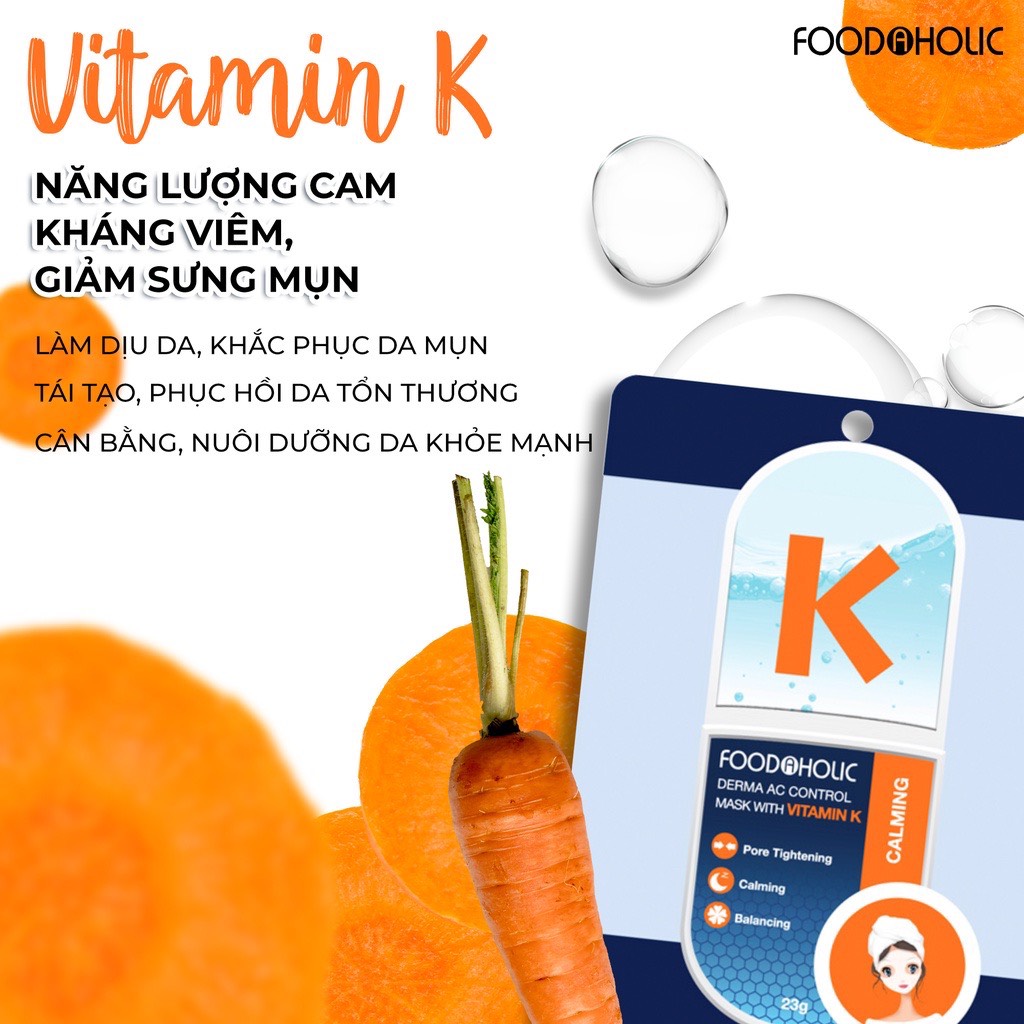 Mặt Nạ Giấy Cấp Ẩm, Dưỡng Trắng Da Hàn Quốc Foodaholic Mask 23g