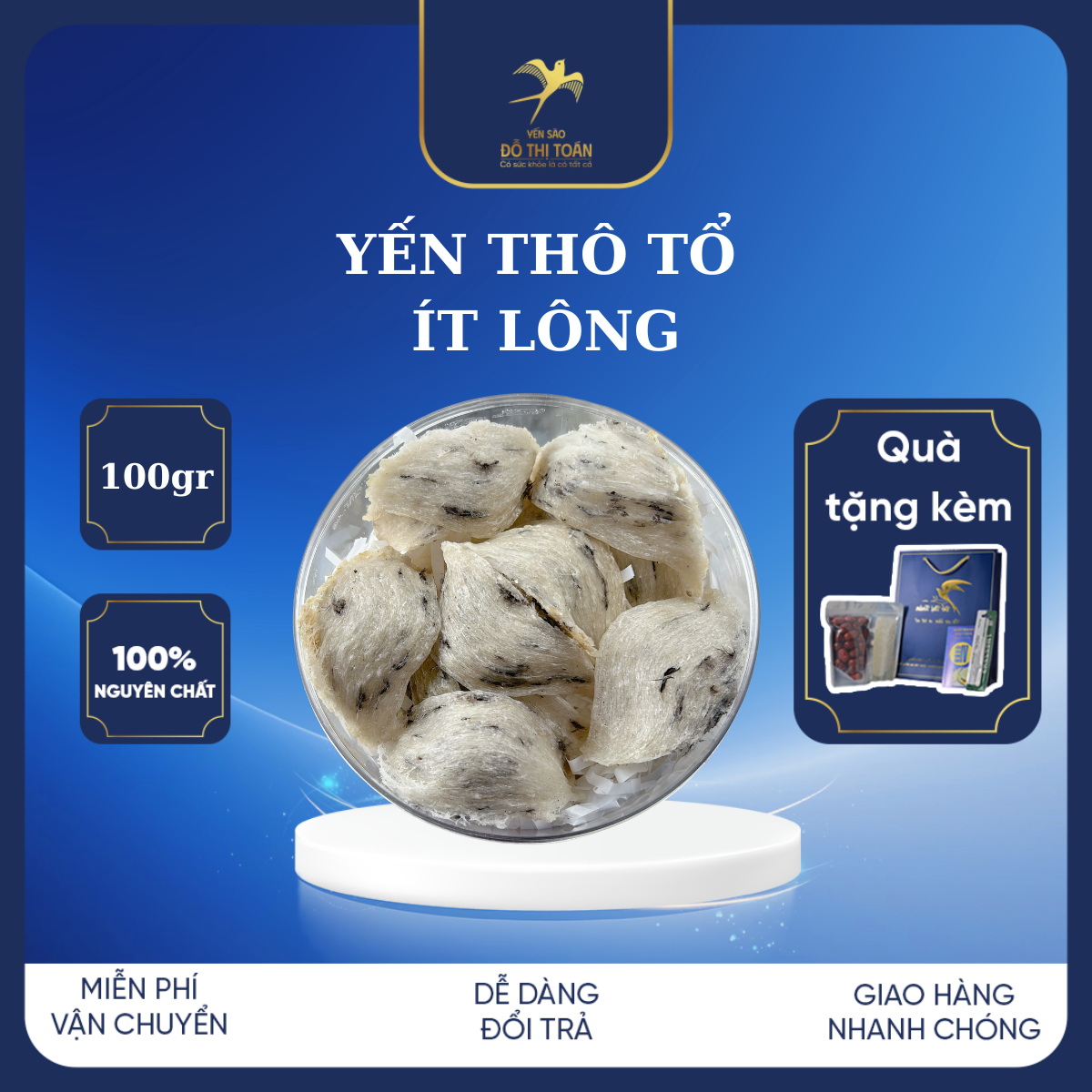 Yến Thô Ít Lông Hộp 100Gr - Ăn Tổ Yến Giúp Đẹp Da - Tốt Cho Hệ Hô Hấp - Tặng Kèm Đường Táo Nhíp - Yến Sào Cao Cấp Đỗ Thị Toán