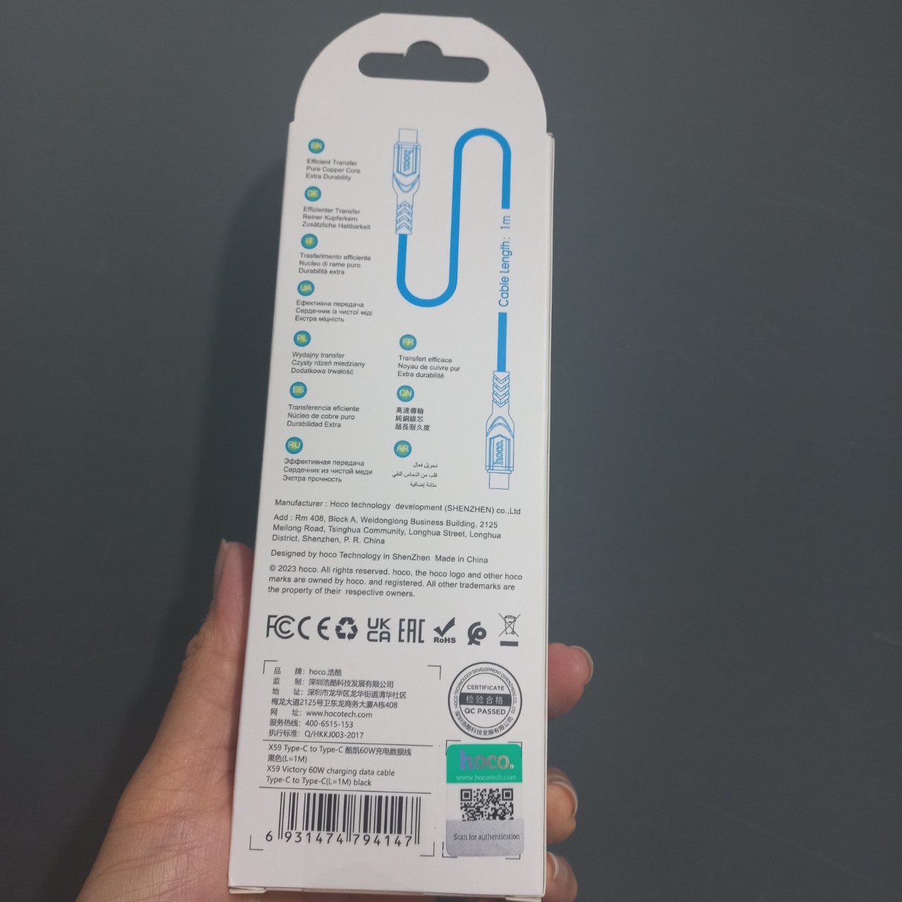 Cáp sạc nhanh C to C PD 60W cho laptop tablet điện thoại hoco X59 _ Hàng chính hãng
