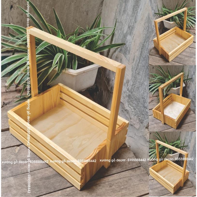 Khay Gói Quà Bằng Gỗ Pallet, Khay Gỗ Đựng Qùa Tặng, Quà Tết, Khay Đựng Hoa Qủa Có Quai Giá Rẻ- Wooden Tray