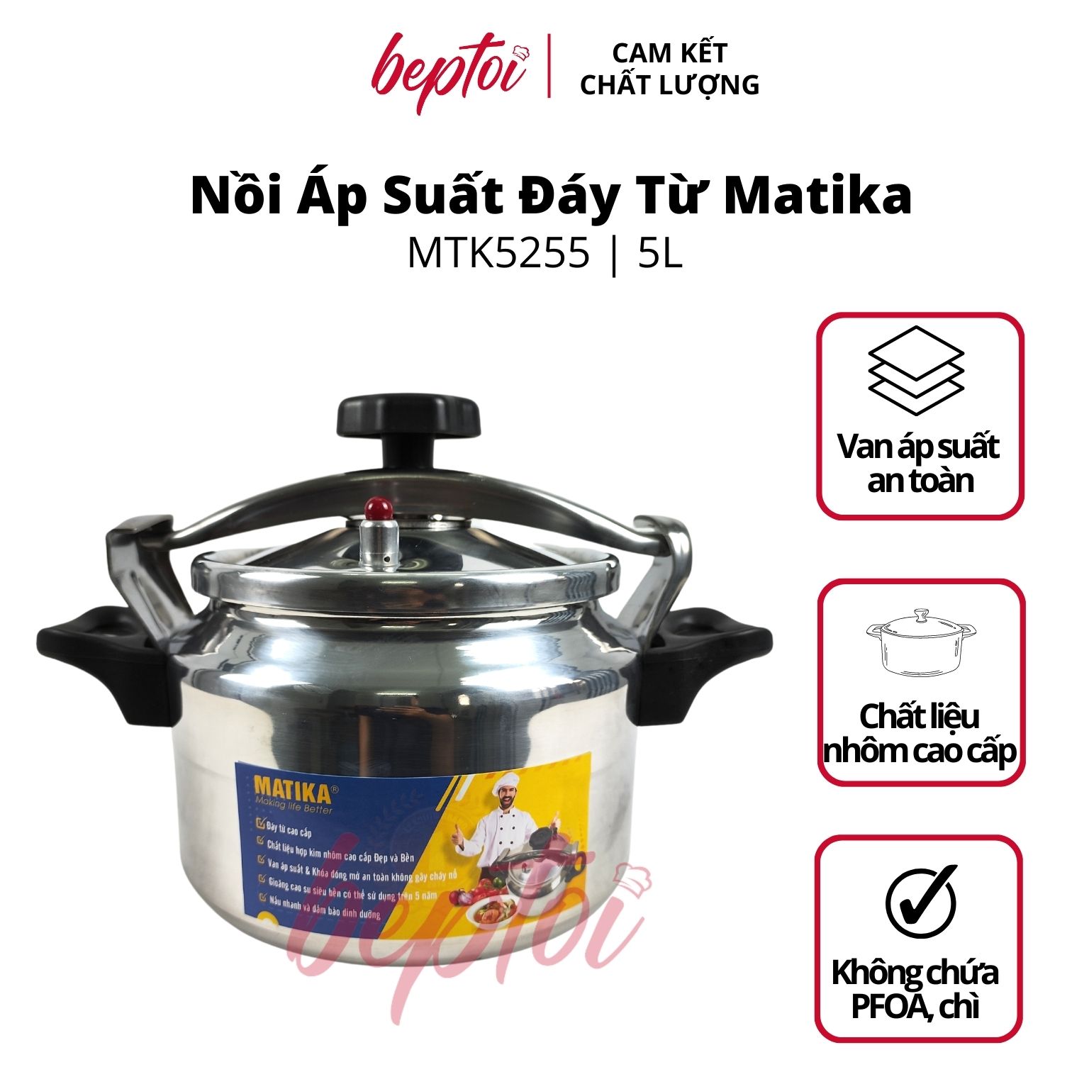 Nồi áp suất đáy từ Matika, nồi hầm đa năng dùng trên mọi loại bếp, dung tích 5 - 7 Lít - Hàng chính hãng