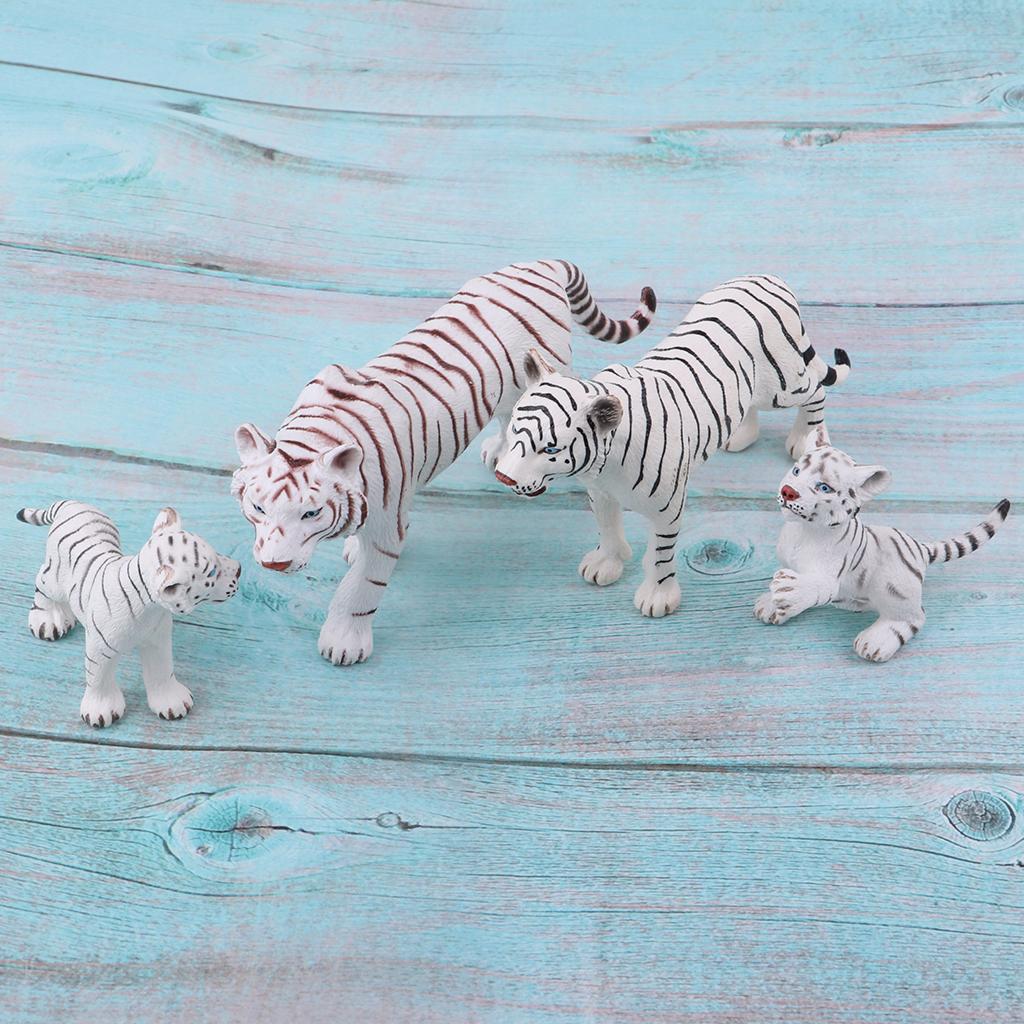 4 Pieces Simulation White Tiger Figure Toy Animal Model Set, Home Ornaments