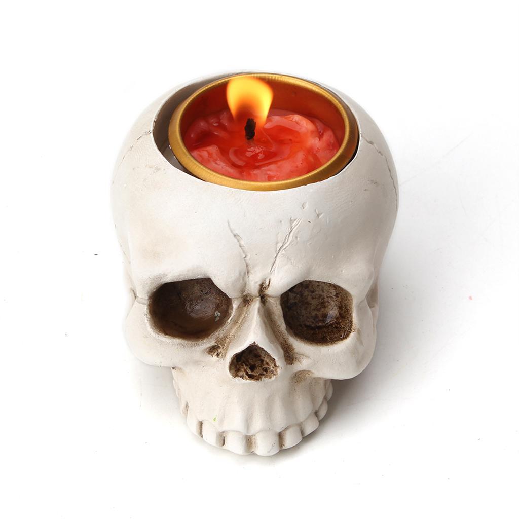 Human Skull Candle Holder Candlestick for Halloween Decor