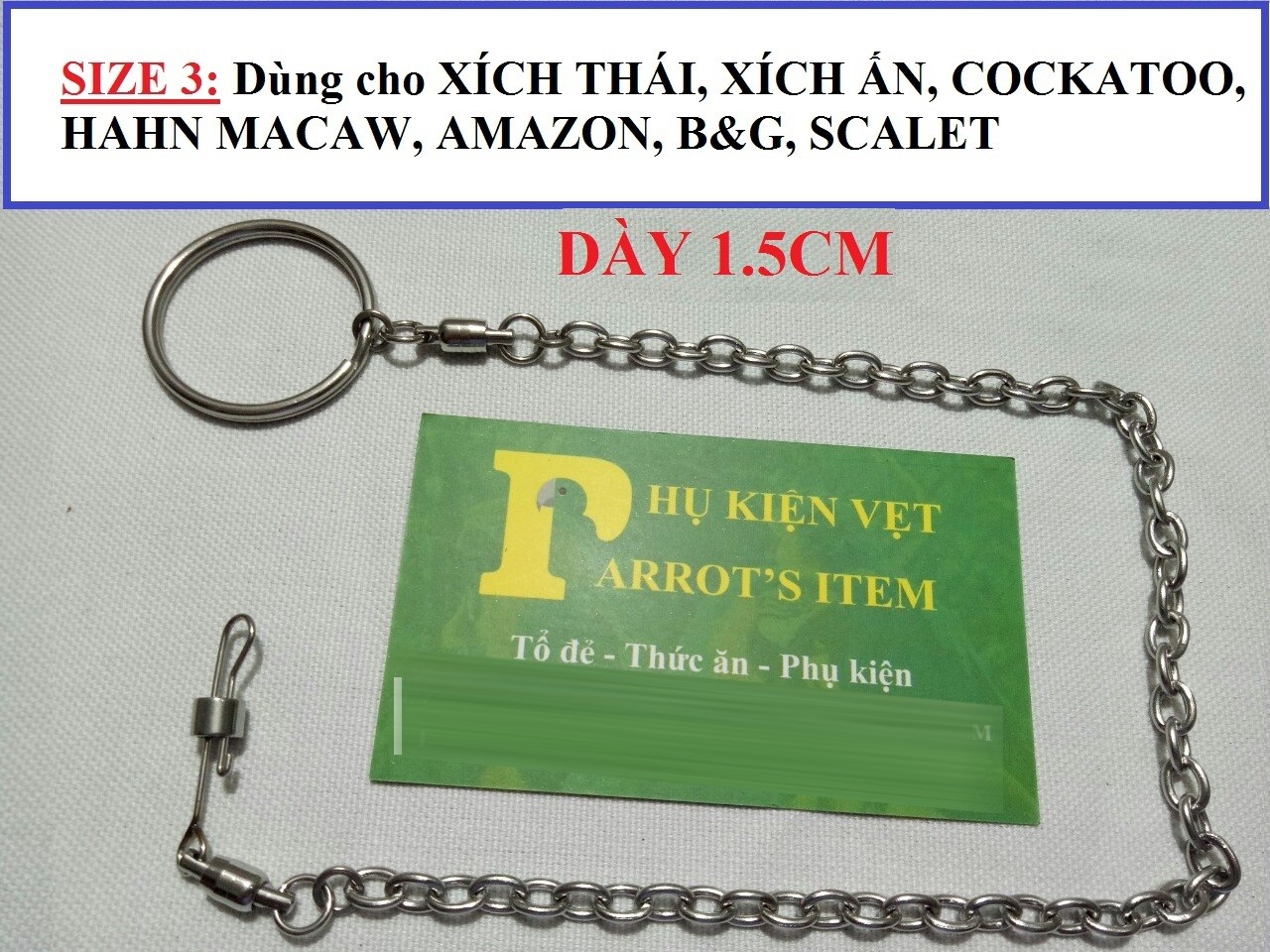 COMBO XÍCH CHỐNG XOẮN CAO CẤP VÀ VÒNG CHÂN SỐ 12 CHO AMAZON,XÁM CHÂU PHI,COCKATOO