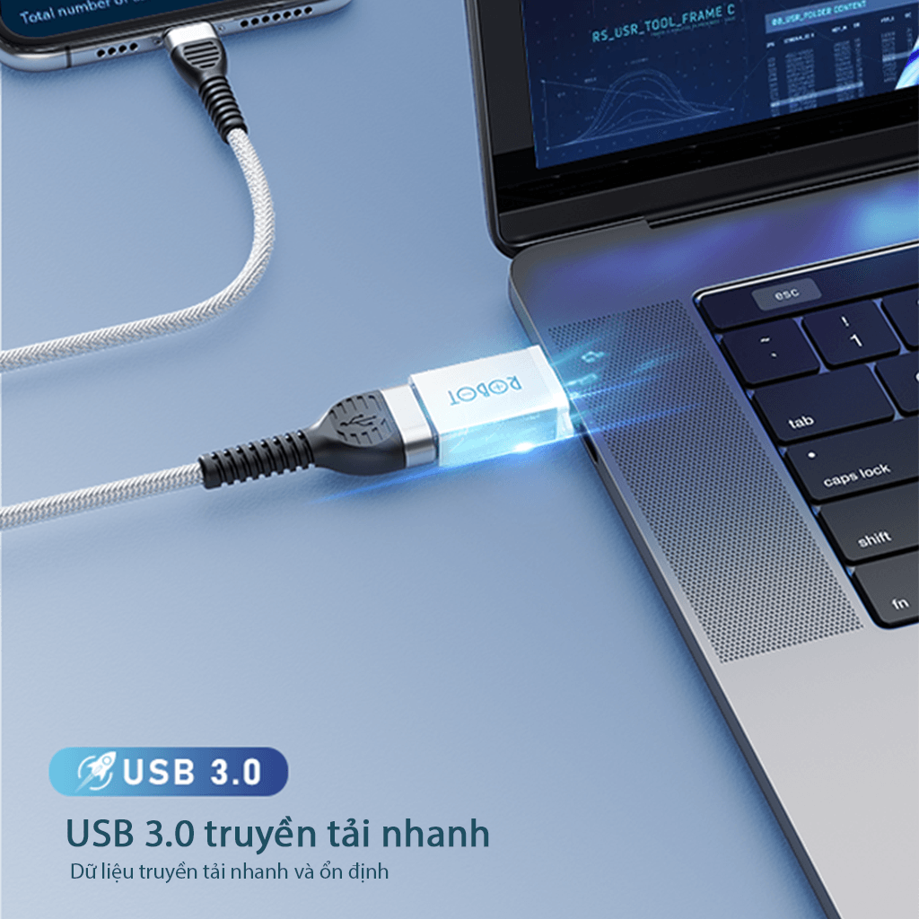 Đầu Chuyển Đổi OTG Cổng Type-C Sang USB 3.0 - ROBOT RT-OTG04 - Chất Liệu Vỏ Kim Loại - Hàng Chính Hãng