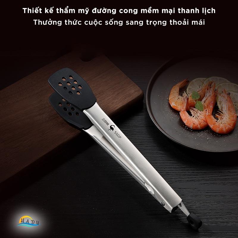 Kẹp Gắp Thức Ăn Silicone Inox 304 Cao Cấp Đạt Tiêu Chuẩn LFGB Đức Mở Rộng Linh Hoạt HADU