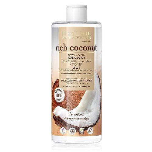 [ Tặng chai 100ml ] Nước tẩy trang Eveline Rich Coconut dưỡng ẩm tinh dầu dừa 2 tác động 500ML