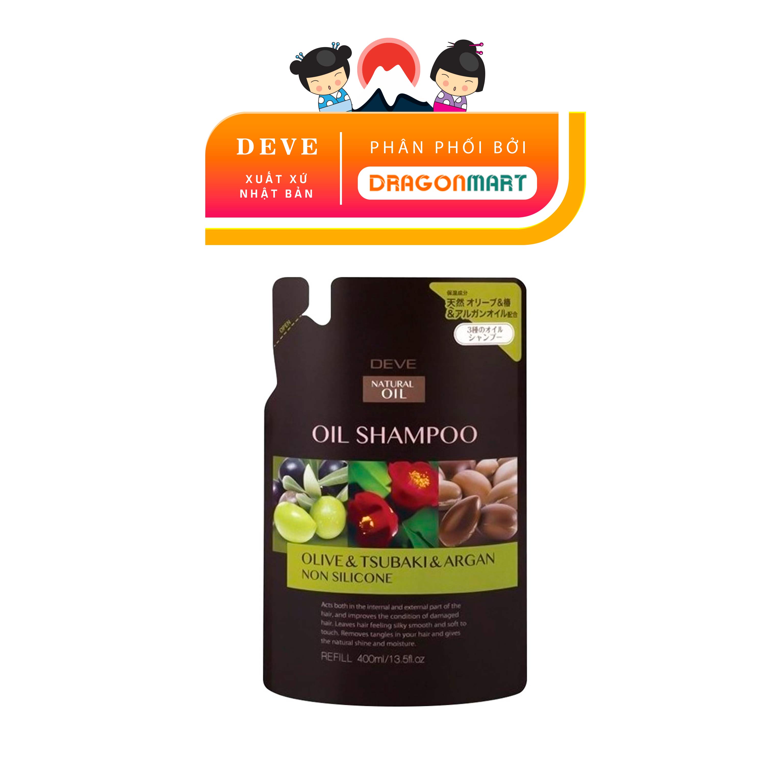 [NHẬT BẢN] Dầu Gội Kumano Deve Chiết Xuất Từ Dầu Hoa Trà, Dầu Oliu Và Dầu Argan (400ml)