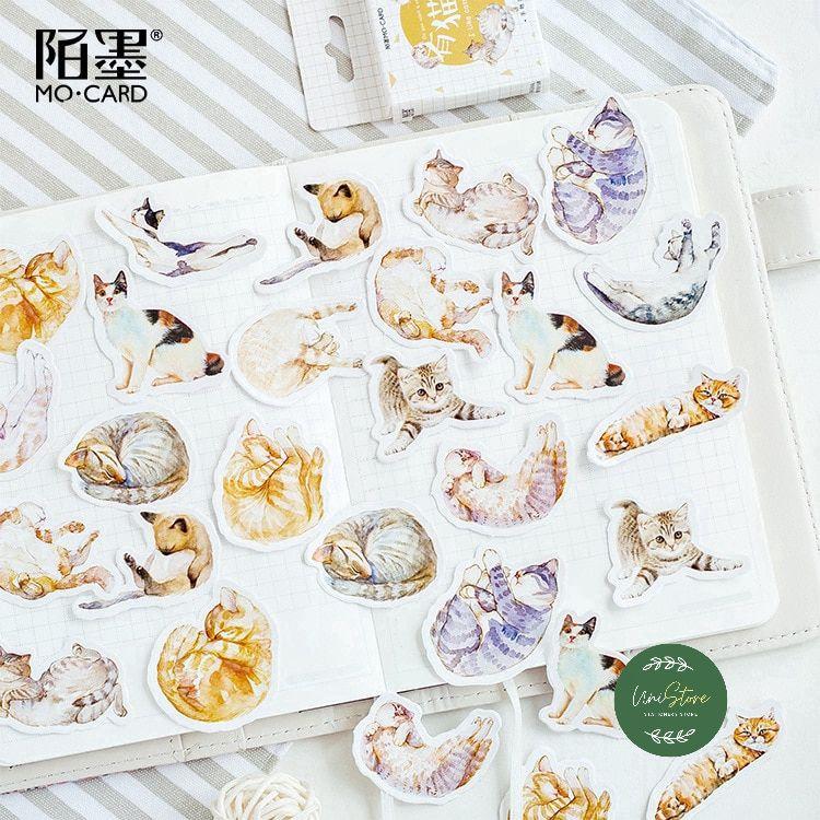 bộ 45 sticker chủ đề mèo siêu trang trí sổ tay sổ nhật kí đáng yêu - bullet journal sticker- wt070