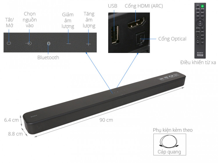 Thông số kỹ thuật Loa thanh soundbar Sony 2.0 HT-S100F 120W