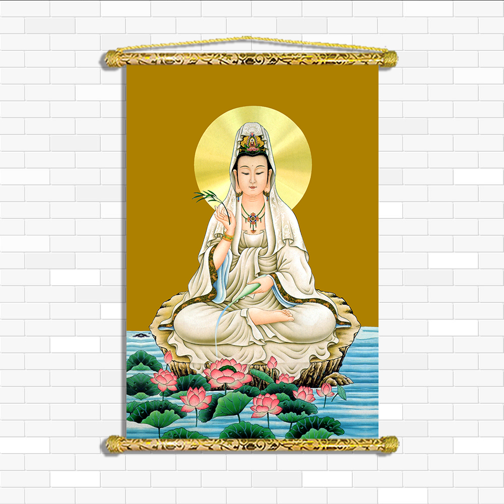 [Tranh Phật Giáo ] Quan Thế Âm Bồ Tát- Chất liệu Vải canvas nẹp sáo gỗ - Có sẵn phụ kiện treo tranh Q2069
