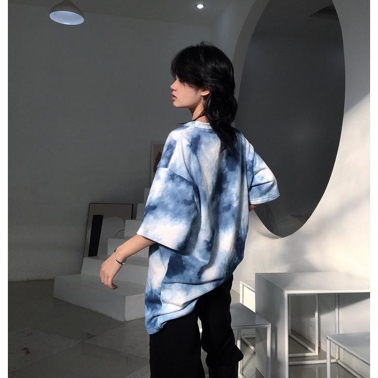 Áo thun CINDER unisex tay lỡ form rộng, áo phông loang màu nam nữ local cổ tròn đẹp oversize ( Tee tiedye xanh