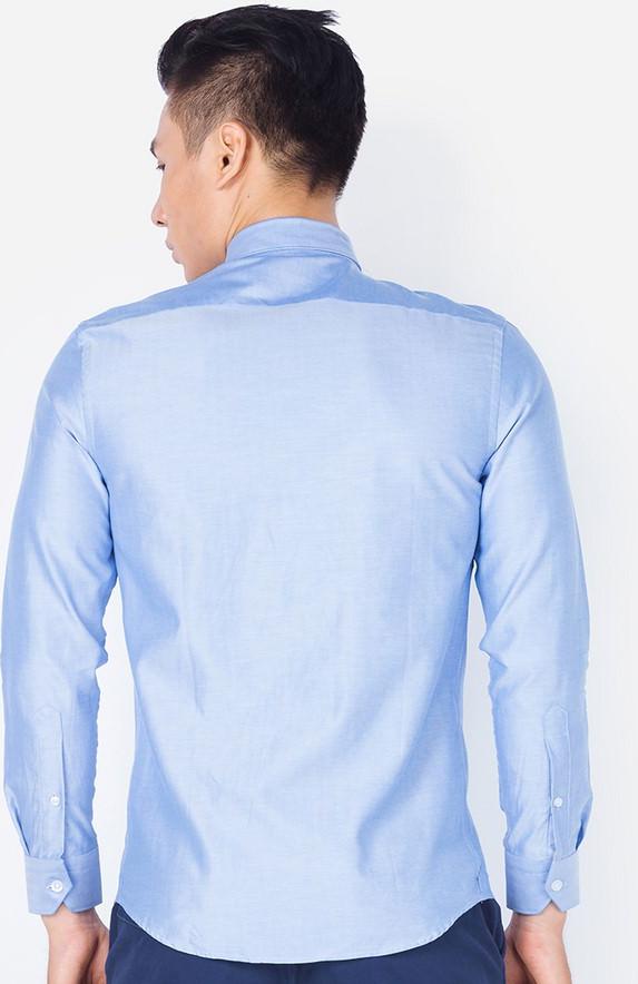 Áo sơ mi nam dài tay ALIGRO 100% chất cotton xanh nước biển, cổ bẻ dáng ôm body ALGS050