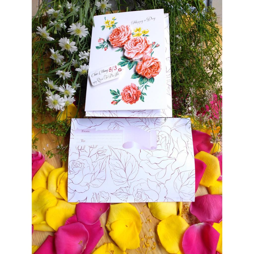 Thiệp chúc mừng Ngày Quốc tế Phụ Nữ 8/3 in nổi 3D CỠ NHỎ KT; 10.5x15.5 cm