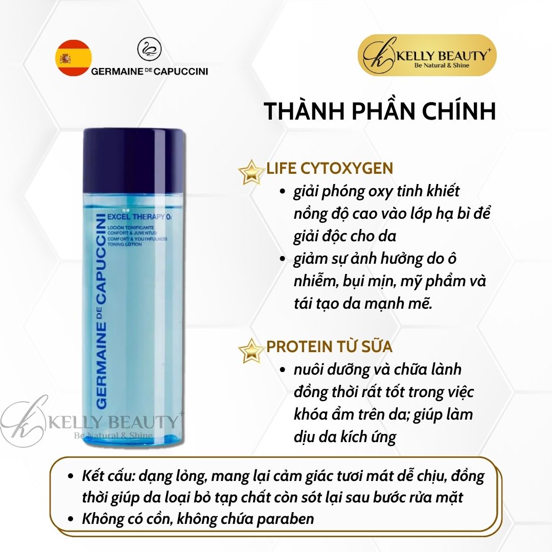 Nước Cân Bằng Thanh Lọc Da Germaine Excel Therapy O2 Comfort &amp; Youthfulness Toning Lotion | Kelly Beauty