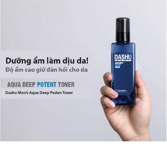 Nước hoa hồng Hàn Quốc Dashu Aqua Deep Potent Toner 153ml, hướng dẫn cách sử dụng, cách dùng nuoc hoa hong cho da mụn có tác dụng giúp se khít lỗ chân lông, tăng độ ẩm cho da, thành phần nước biển sâu, tảo bẹ, hương Gỗ tự nhiên.