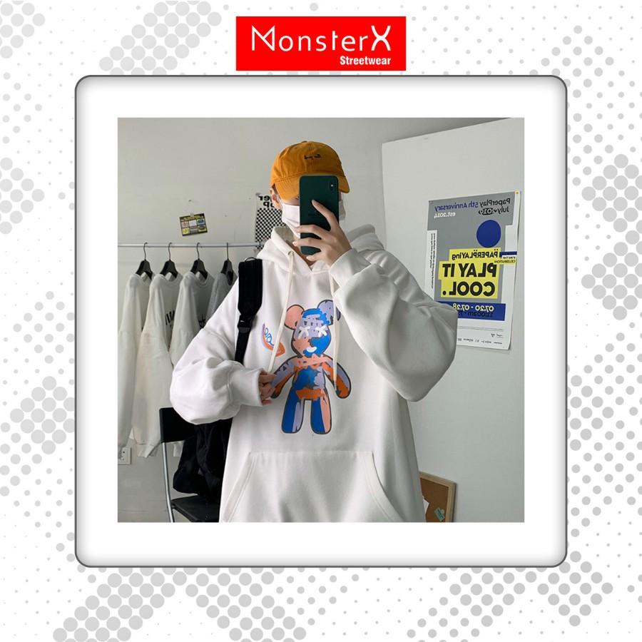 Áo mũ Hoodie Unisex MonsterX Gấu Berikk form rộng 5 màu nỉ bông cặp đôi nam nữ Oversize Ulzzang thu đông