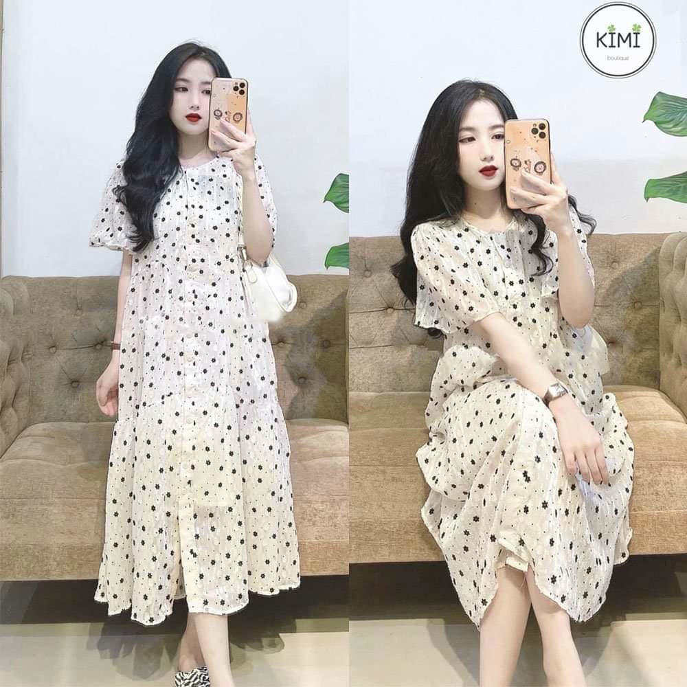 Đầm Bầu Váy Bầu Mùa Hè Chấm Bi Thiết Kế Xinh Xắn Sang Chảnh 2 Lớp Cúc Mở M536 Mom and Baby