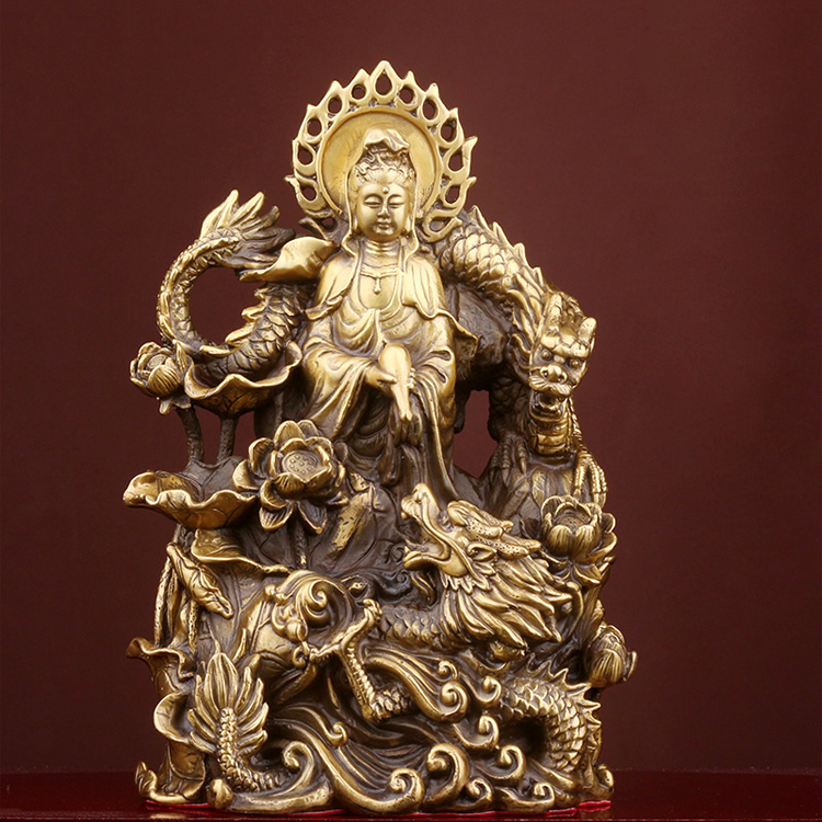 Tượng Phật bà Quan Thế Âm bồ tát cưỡi rồng bằng đồng thau phong thuỷ Hồng Thắng