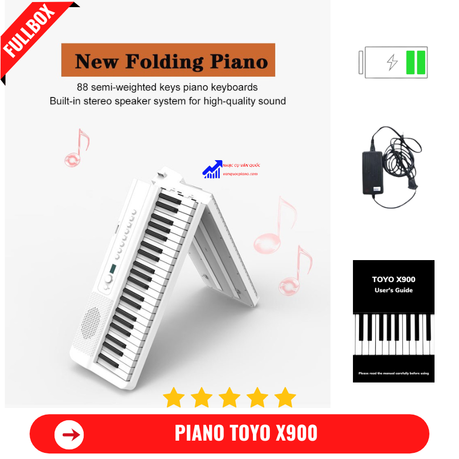 Đàn Piano Điện Toyo X900 Gấp Gọn -88 Phím Nặng Cảm Lực - Kết Nối Bluetooth + Chân Đế