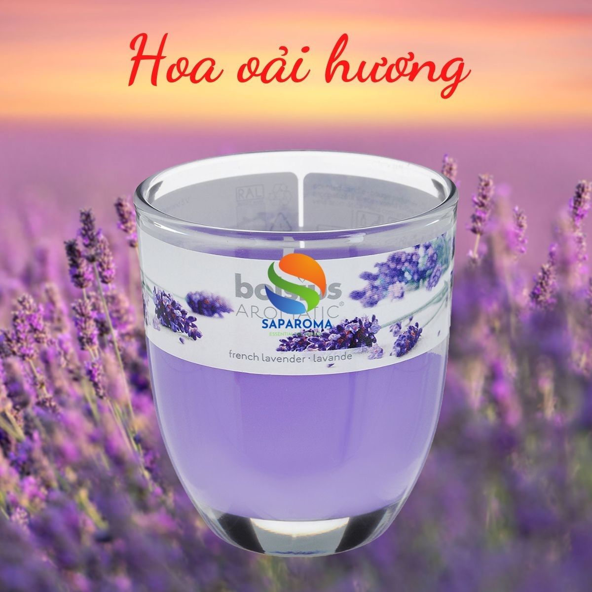 Ly nến thơm tinh dầu Bolsius French Lavender 105g QT024340 - hoa oải hương, nến trang trí, thơm phòng, thư giãn, Hỗ trợ khử mùi