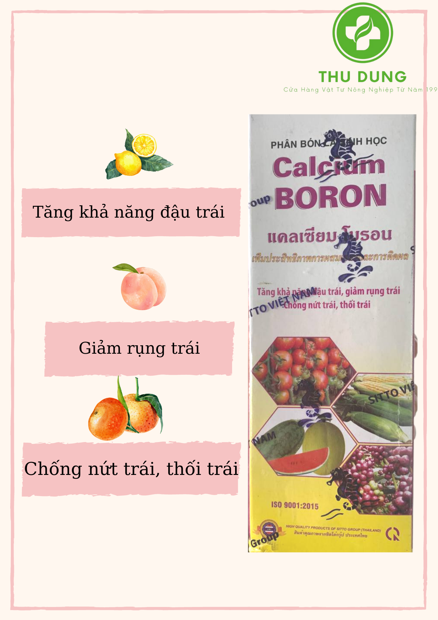 Phân bón lá sinh học Calcium BORON 500ml Tăng khả năng đậu trái, giảm rụng trái, chống nứt trái, thối trái